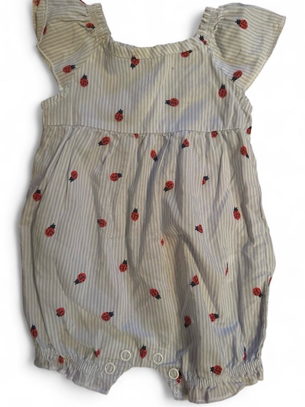 Carter's Blue-and-White Striped Romper with Red Ladybug Print